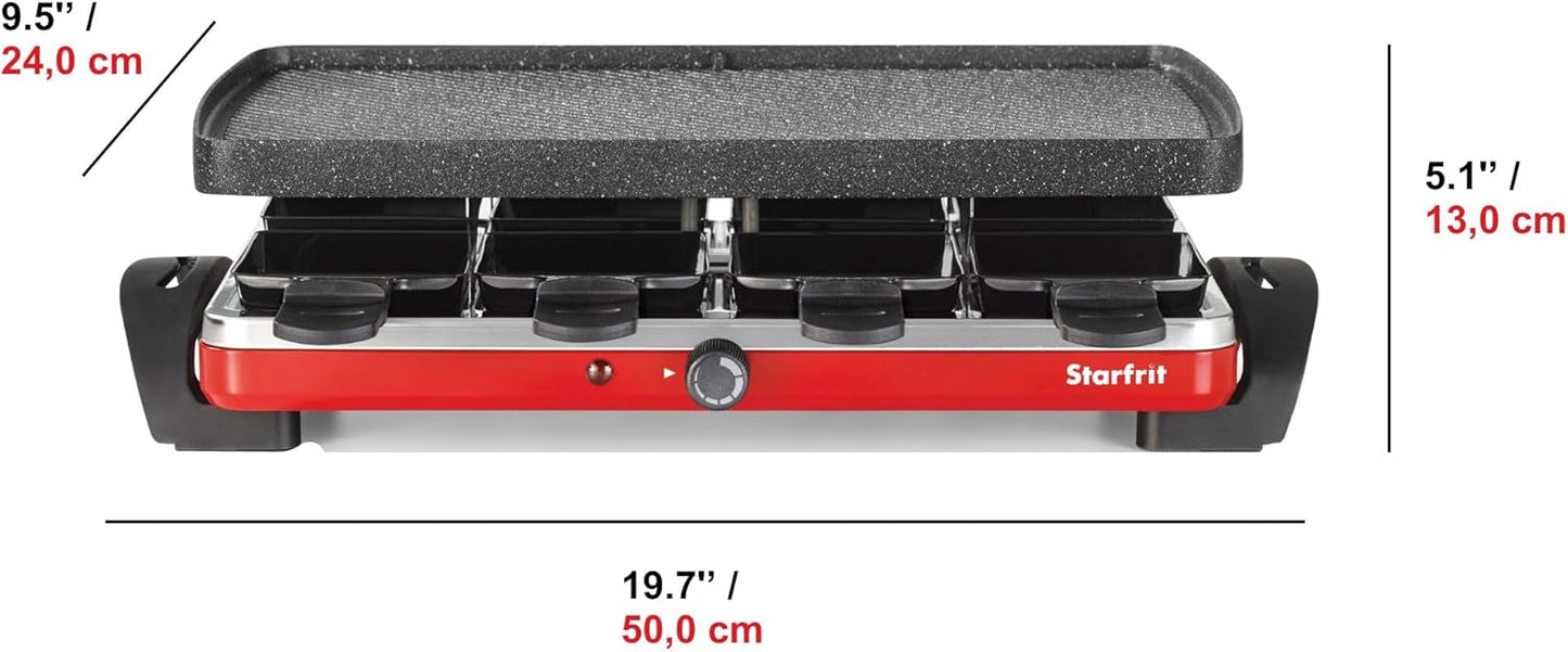 Starfrit The Rock Electric Raclette - 8 Person Party Grill - 8 Spatulas - Reversible Plate - 1500W