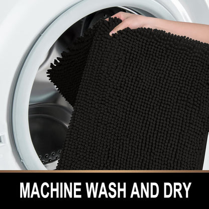 Soft Plush Chenille Bathroom Rug, Absorbent Microfiber Bath Mat, Machine Washable, Non-Slip Grip, Quick-Dry, Thick Shag Carpet Great for Bath, Shower Floor, Bedroom, or Door Mat (Beige, 17x24)