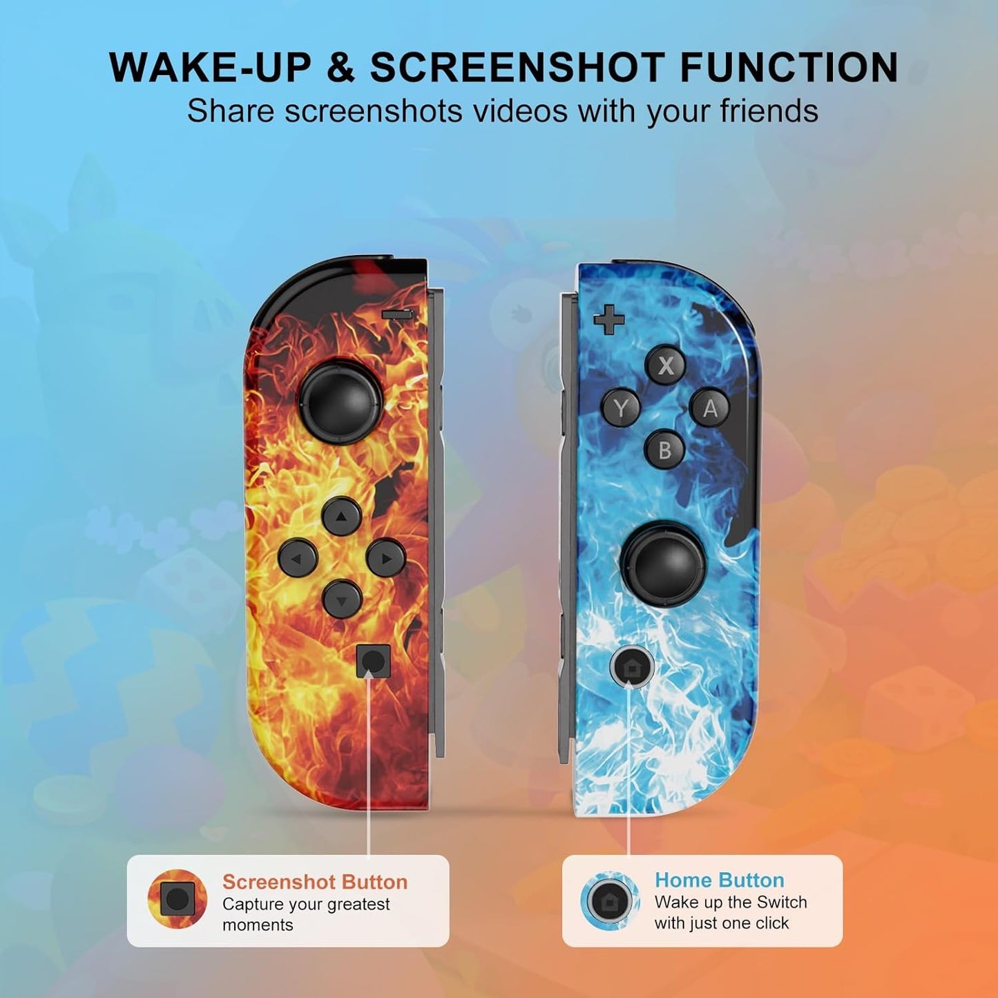 Switch Controller Compatible with Switch/OLED/Lite, Switch Joypad Replacement Controller, Left and Right Wireless Switch Handheld Controller(ice and fire)