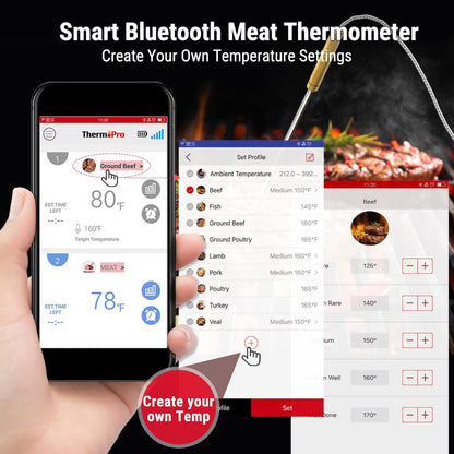 ThermoPro TP25 650FT Wireless Meat Thermometer with 4 Probes, Bluetooth Meat Thermometer for Cooking, BBQ Oven Food Smoker Thermometer Rechargeable