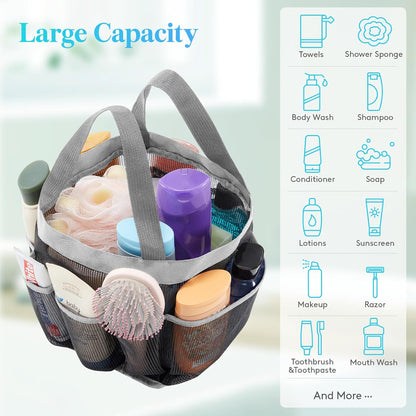 Lifewit Mesh Shower Caddy Freestanding Portable Shower Tote Bag for College Dorm, Bathroom, Gym, Travel, Quick Dry Hanging Shower Organizer with 7 Storage Pockets for Toiletry Essentials, Medium,Black