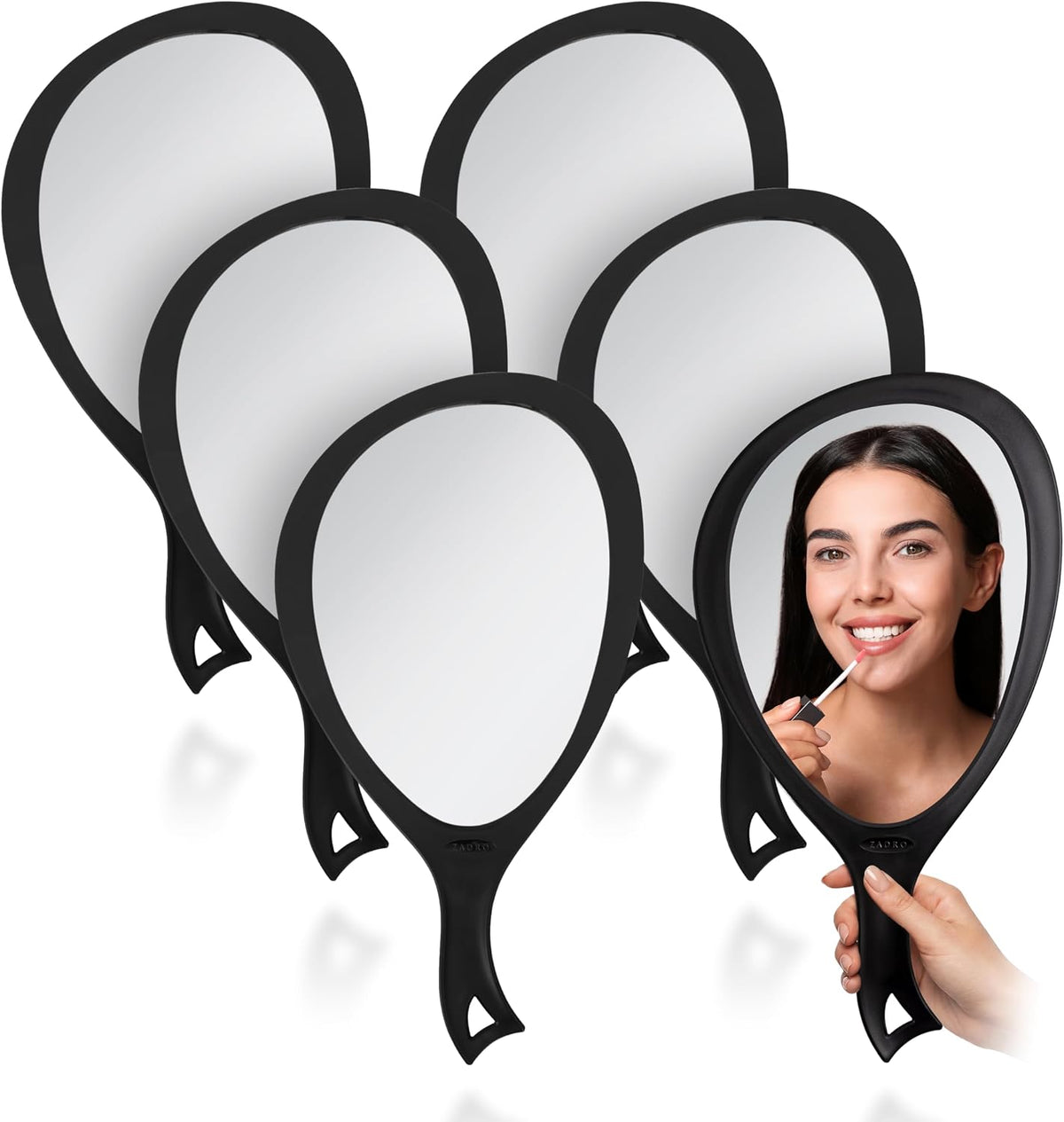 Zadro Salon Professional Extra Large Hand Mirror with Handle, 10" W x 19" L, Multi-Purpose Oval Handheld Mirror with New Distortion-Free Reflection (3, Black, Large (Pack of 3))