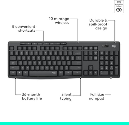 Logitech MK270 Wireless Keyboard and Mouse Combo for Windows, 2.4 GHz Wireless, Compact Mouse, 8 Multimedia and Shortcut Keys, 2-Year Battery Life, for PC, Laptop - Rose