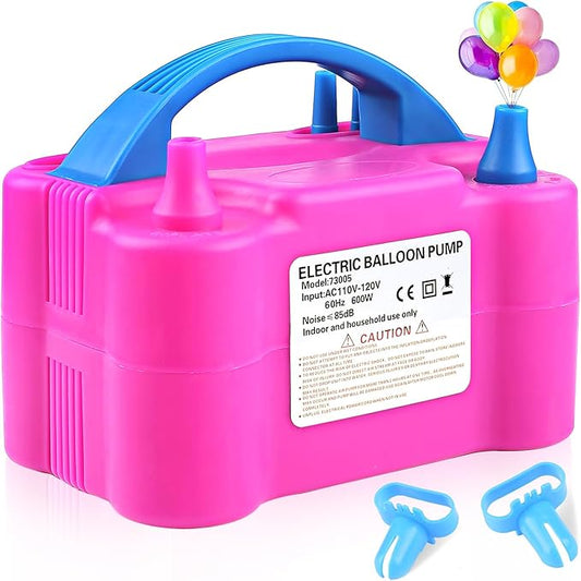 Electric Balloon Pump,Balloon Inflator, Dual Nozzle Electric Air Pump,Balloon Pump Balloons Blower 110V 600W for Party Decoration with Gifts:2 Balloon Tying Tools (Rose red)