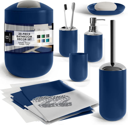 Clara Clark Bathroom Set - Gray Bathroom Accessories Set, Bathroom Sets with Shower Curtain and Rugs, 23PC Shower Curtain Set with Liner, Soap Dispenser, Soap Dish, Toilet Brush Holder, and Trash Can