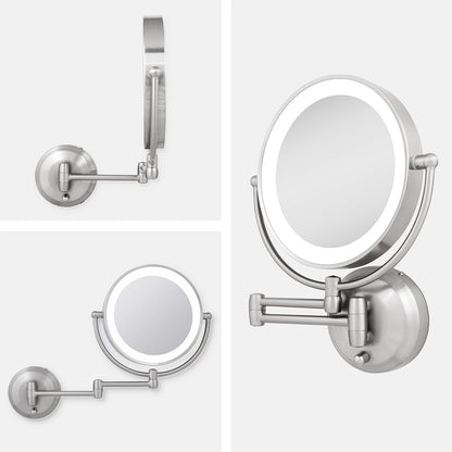 Zadro LED Wall Mount Makeup Mirror with Magnification, 360° Rotation, 48 cm Extension (37cm x 28cm | 5X/1X | Satin Nickel)