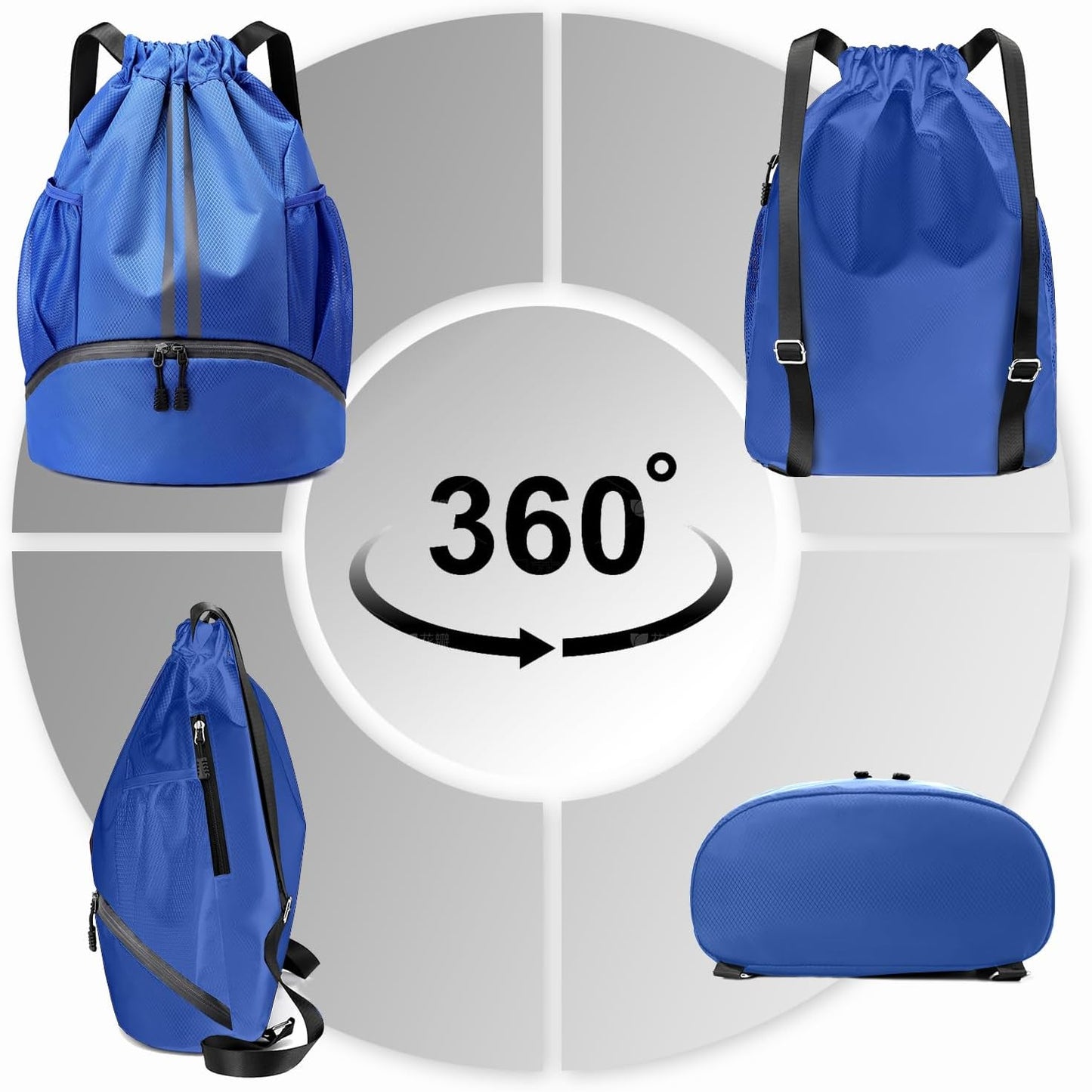 Hoedia Sports Drawstring Backpack - String Swim Gym Bag with Shoes Compartment and Wet Proof Pocket for Women/Men