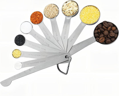 Smithcraft Measuring Cups and Spoons Set 18, Stainless Steel Measuring Cups and Spoons Set, 18/8(304) Steel Heavy Duty 8 Measuring Cups & 9 Measuring Spoons & 1 Stick for Kitchen & Baking Measuring