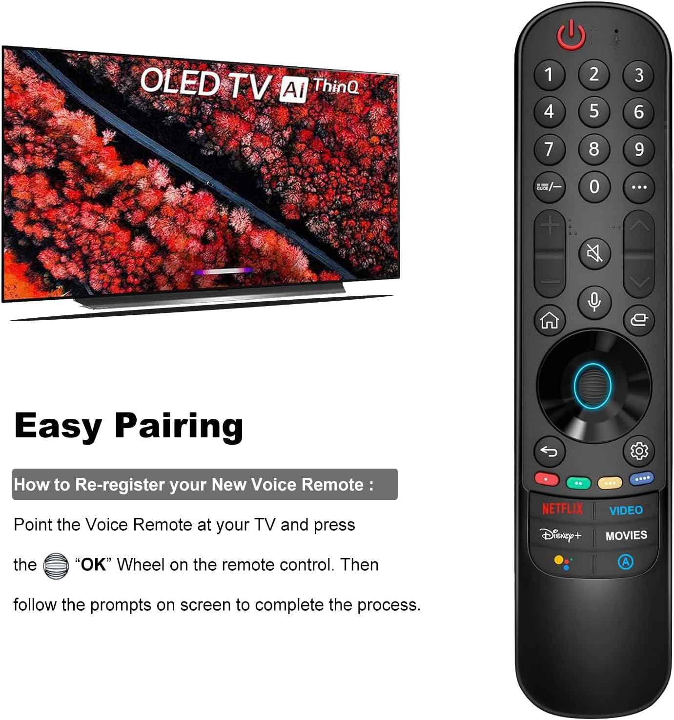 Smart Voice Remote with Voice and Pointer Function Compatible with LG 2018-2024 Smart TV, fits for MR24GA MR23GA MR22GA MR21GA MR20GA Voice Magic Remote Replacement