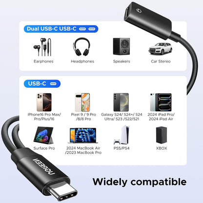 UGREEN Audio Adapter USB C Splitter 1 in 2 Out Dual USB C Headphone and Charger Magnetic Type C with PD 60W Fast Charging Dongle Cable for iPhone 16 Pro Max, Galaxy S25 Ultra, Pixel 9, iPad Pro/Air