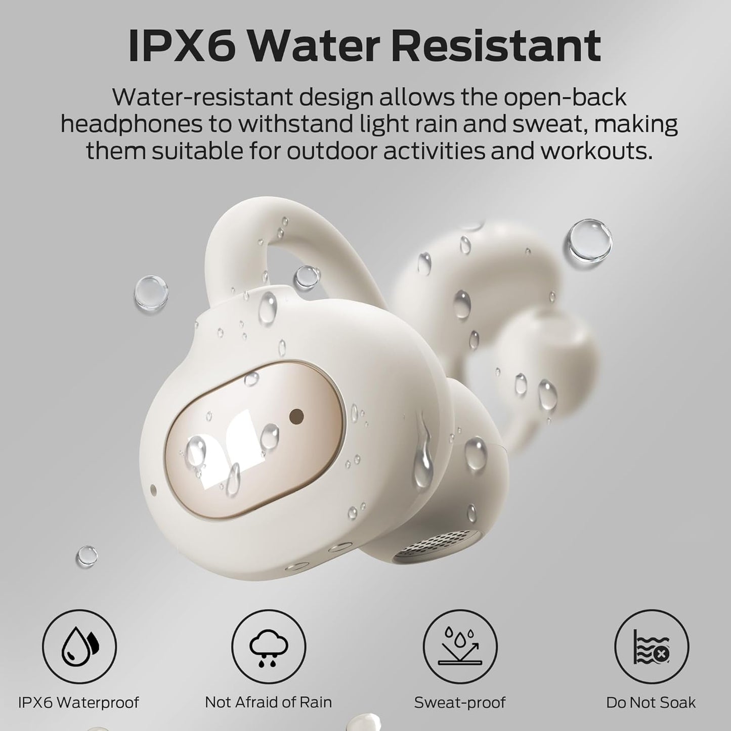 Monster Open Ear AC339 Headphones, Bluetooth 6.0 Earphones Stereo Sound, Open Ear Clip Wireless Earbuds 40 Hours Playback, with Smart Digital Display Design, Touch Control, IPX6 Waterproof,Beige