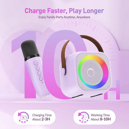 Karaoke Machine for Kids Adults, Portable Bluetooth Speaker with 2 Wireless Microphone, Gifts for Girls Boys Ages 4, 5, 6, 7, 8, 9, 10, 12+ Years Old Birthday Party Home (Purple)