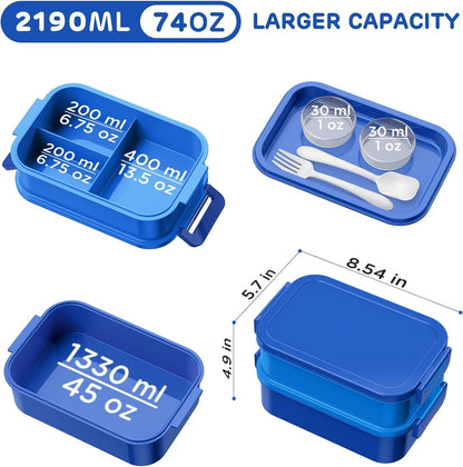 JSCARES Lunch Box Adults Bento Box - All-in-One Stackable 74 OZ Lunch Box Containers for Adult Large Bento Box with Fork Spoon Sauce Boxes, Leakproof Lunchbox for Work School Dining Out (Green)