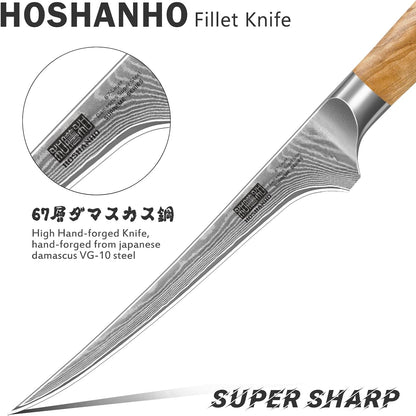 HOSHANHO Damascus Fillet Knife 7 Inch, Professional VG-10 Super Steel Boning Knife, Ultra Sharp Fish Knife with Ergonomic Handle