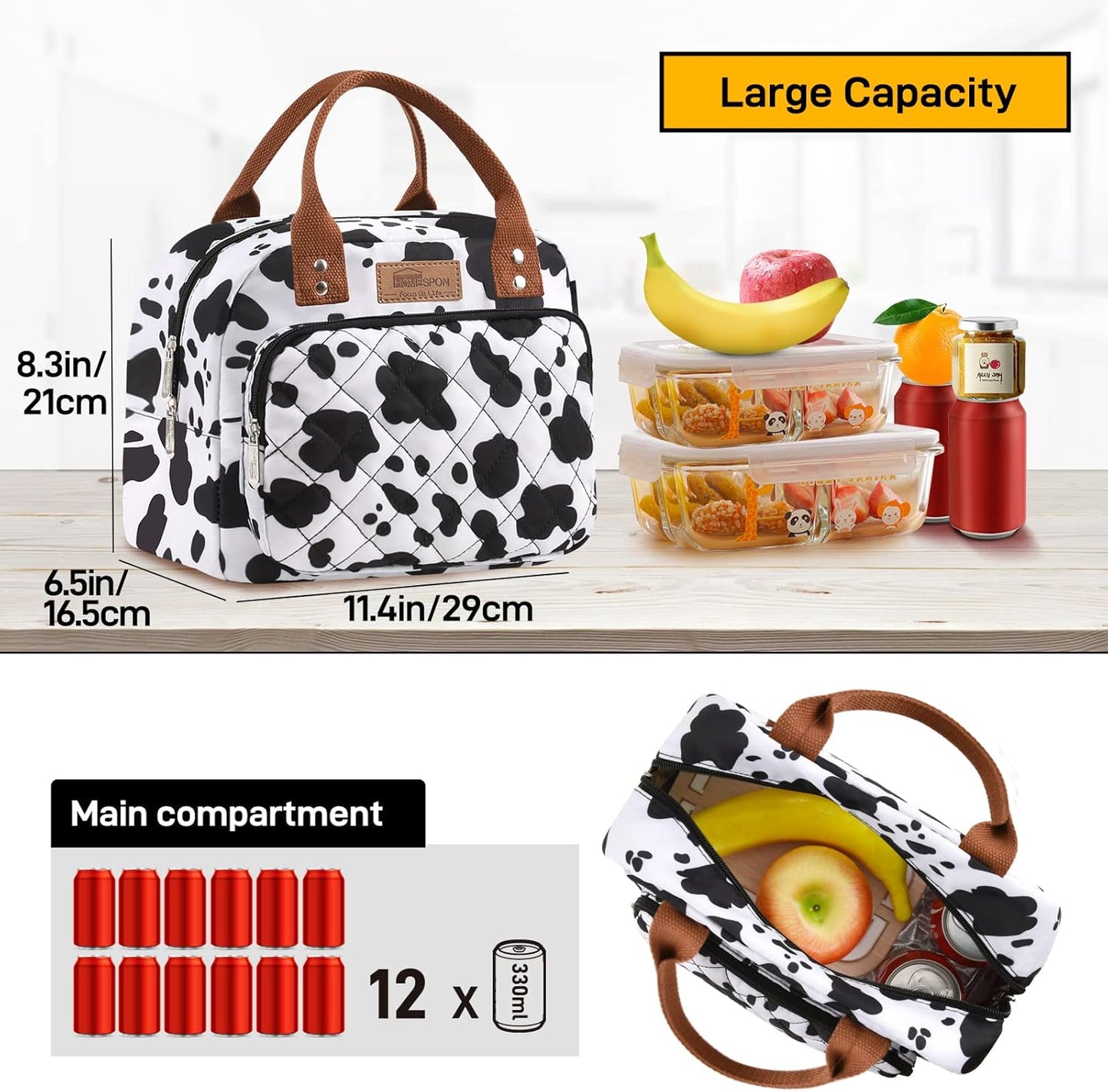 HOMESPON Lunch Bag for Woman Man Adults with Front Pocket Insulated Lunch Tote Lunch Box Container for Work Picnic or Travel(Black)