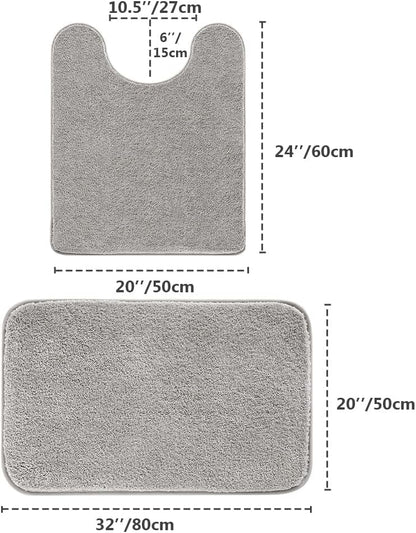 Bathroom Rugs Set 2 Pieces - Bath Rugs Ultra Soft Absorbent Non-Slip Fluffy Thick Microfiber Cozy Bath Mats Set for Tub Shower Bathroom Floors Accessories, 20"x32" & 16"x24" Set of 2 (Beige)