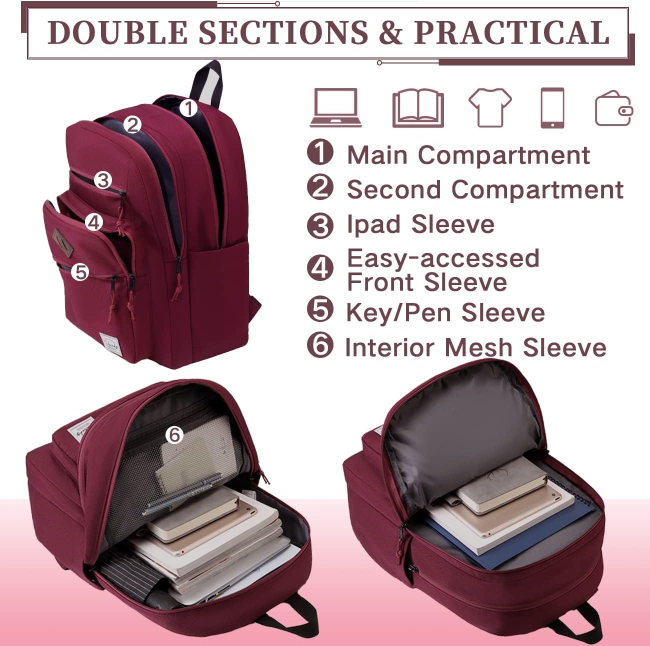 School Backpack for Men Women,Vaschy Lightweight School Bag Bookbag Casual Daypack for High School/College/Teens/Travel/Work