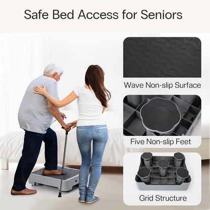 StrongTek Adjustable One Step Stool, 3.7"–4.7" Height, Non-Slip Platform with Wide Base, 350 lb Capacity, Heavy Duty Half Step for Seniors, Indoor Outdoor Safety Step for Bedside, Bathroom, Car