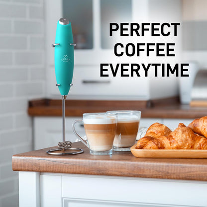 Zulay Kitchen Powerful Double Whisk Milk Frother Handheld - Foam Maker with Stand - Whisk Drink Mixer for Coffee, Mini Foamer for Latte, Matcha, Frappe, Hot Chocolate & Cappuccino (Black)