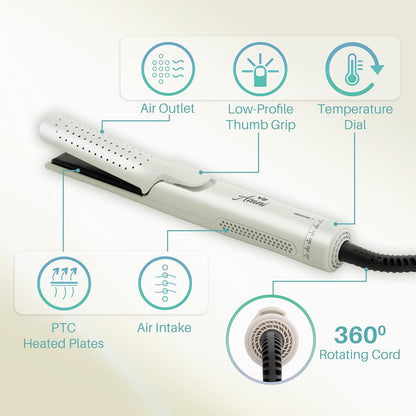360° Airflow Styler - 2-in-1 Professional Curling Wand & Hair Straightener - Flat Iron Curler with Cooling Fan, Air Vents - Crimper Styling Tool for Volume & All-Day Curls - All Hair Types (White)