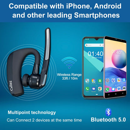 Bluetooth Headset for iPhone Android Cell Phone, Bluetooth Earpiece V5.0 with CVC8.0 Dual Mic Noise Cancelling & Mute/Volume Buttons, Hands-Free Wireless Headset for Trucker Office Business