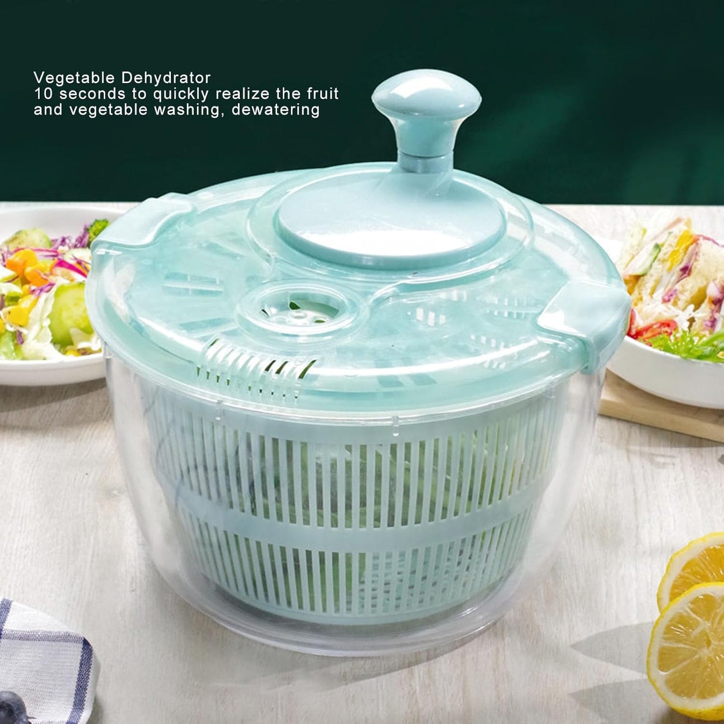 GOWENIC Salad Spinner, Fruit and Vegetable Washer, Fruits and Lettuce Dryer, Lettuce Spinner with Bowl, Fast One Handed Manual Salad Washer Spinner for Vegetable Fruit Lettucefruit