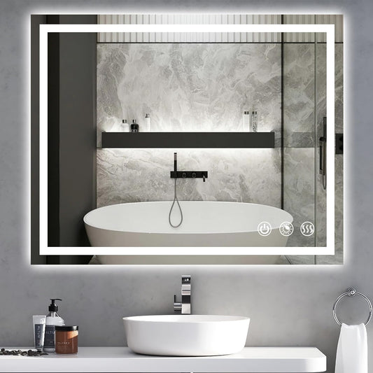AXOTEXE 40”x32” LED Mirror for Bathroom,3 Color Temperature,Dimmable Wall Mounted LED Bathroom Mirror,Anti Fog, Shatterproof LED Vanity Mirror with Light (Vertical/Horizontal) - PuriLite