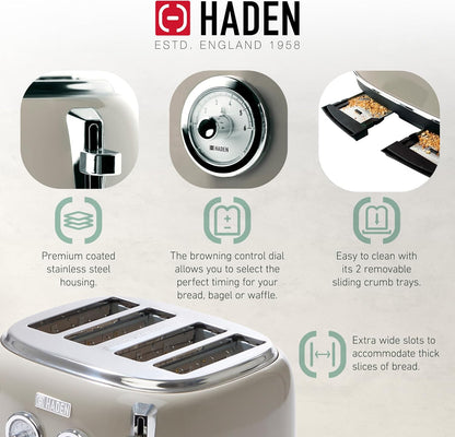 Haden Dorset 75083 Stainless Steel 1500W Retro Toaster 4 Slice Wide Slot w/Removable Crumb Tray and Settings, Black/Copper Toasters w/Adjustable Browning Control, Smart Toaster