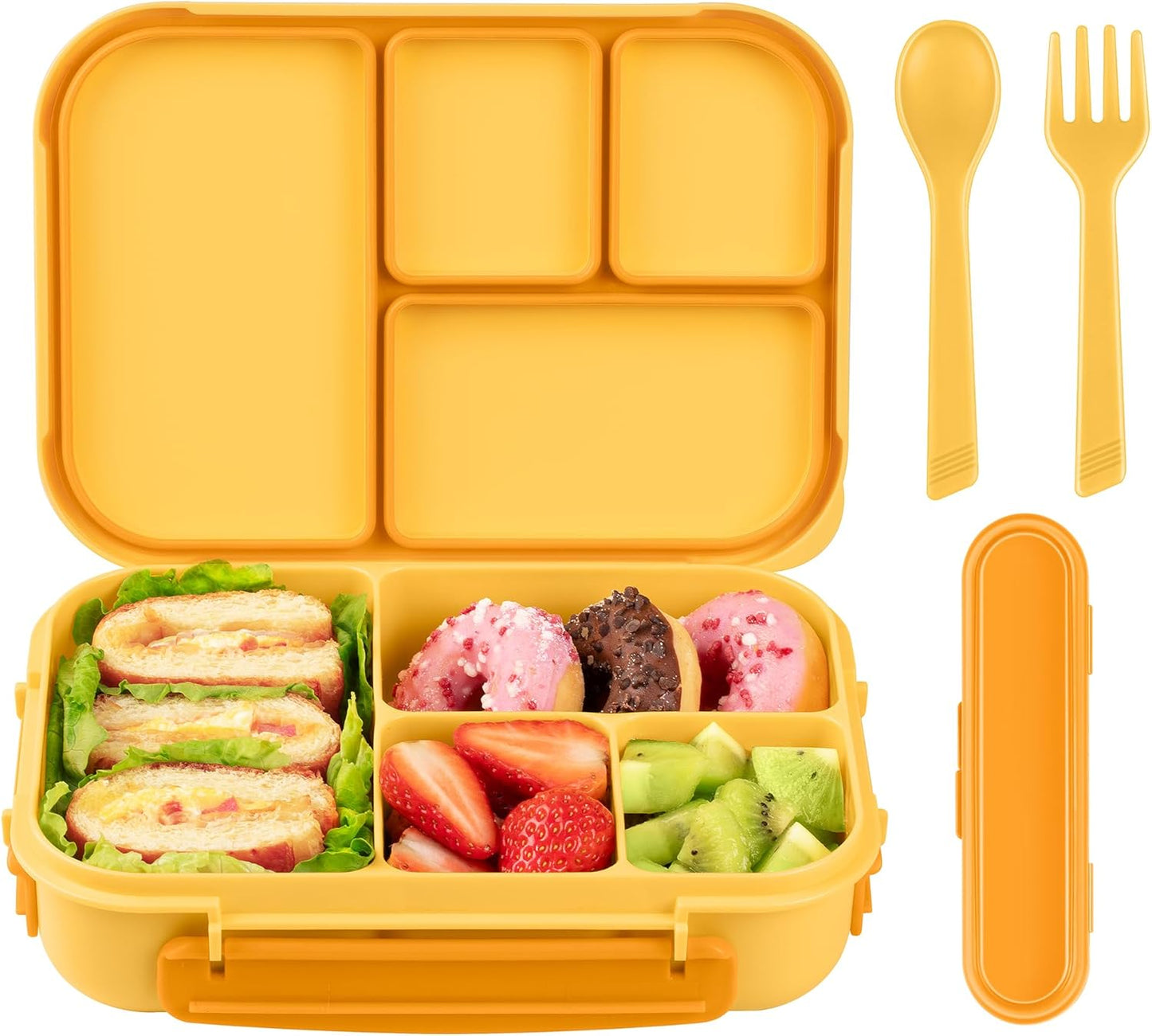 Amathley Lunch Box Kids,Bento Box Adult Lunch Box,Leakproof Lunch Containers for Adults/Kids/Toddler,1200ML-4 Compartments bento Lunch box with Utensil,Microwave & Dishwasher Safe(Dark Gray)