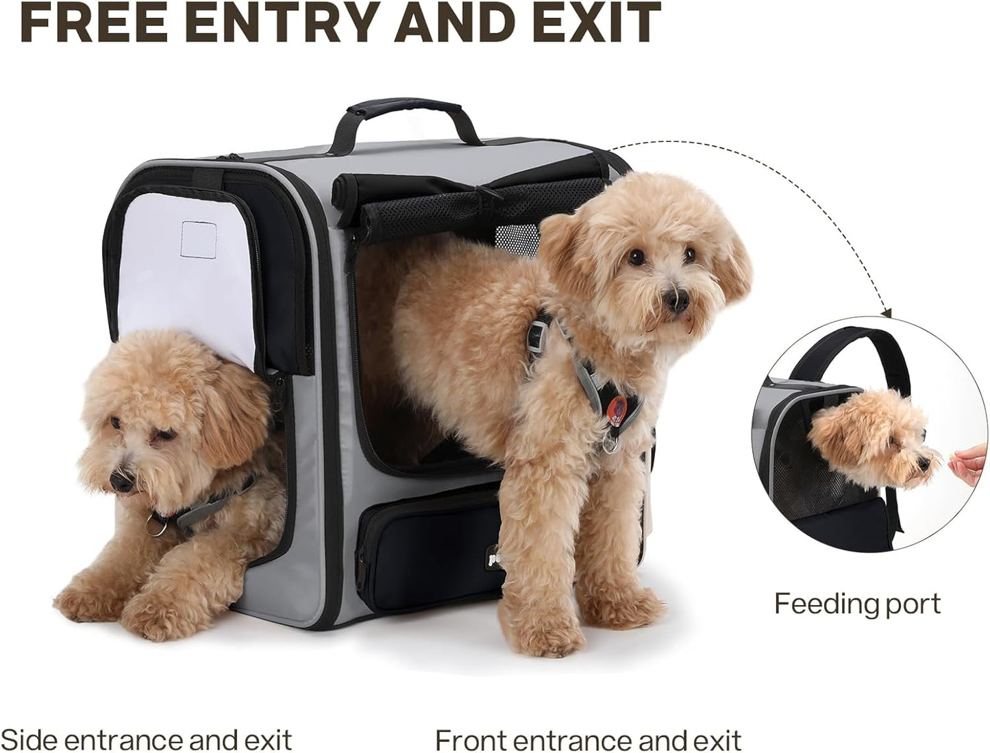 Pecute Cat Backpack, Dog Backpack Carrier with Widened Interior Space,Stable and Secure Pet Car Seat for Sitting and Lying, Breathable Pet Transport Bag Suitable for Hiking, Trekking, Car TravelGray