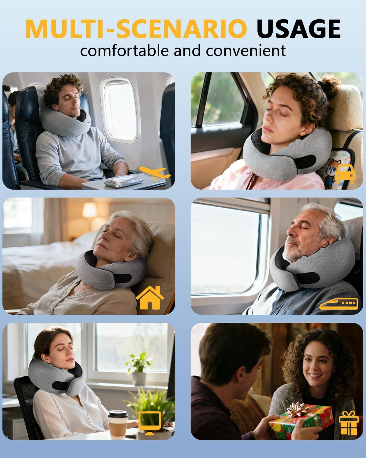 Memory Foam Travel Neck Pillow for Airplane & Car（Soft Grey）