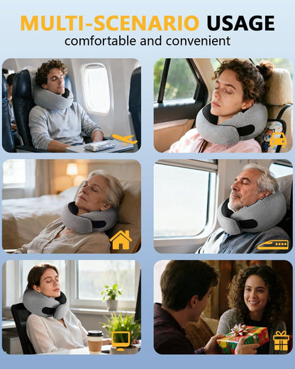 Memory Foam Travel Neck Pillow for Airplane & Car（Soft Grey）