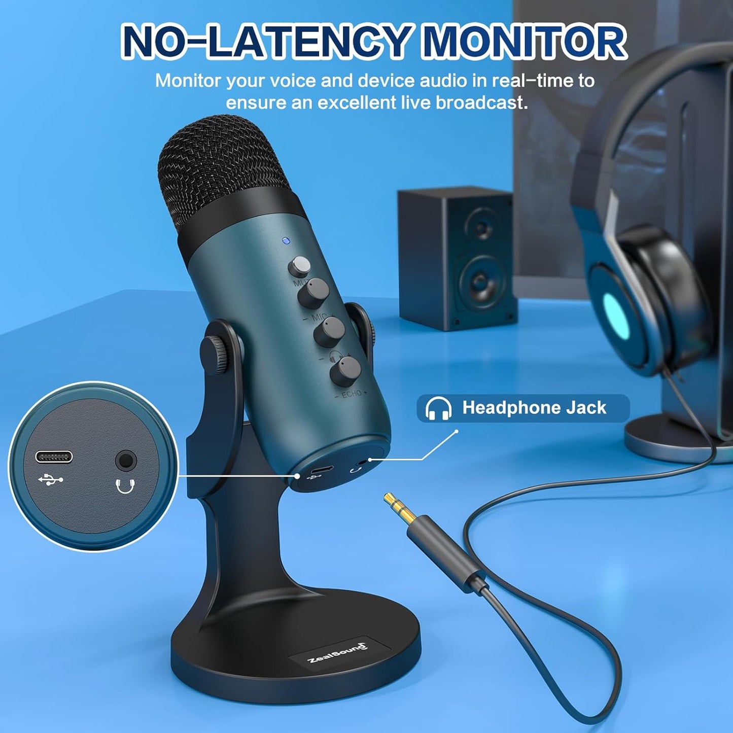 ZealSound USB Microphone,Condenser Phone Computer PC Mic kit,Plug&Play Gaming Microphones for PS 4&5.Mic Gain&Volume Control,Echo &Mute Button for Vocal,Record,Streaming,Discord YouTube Podcast on Mac