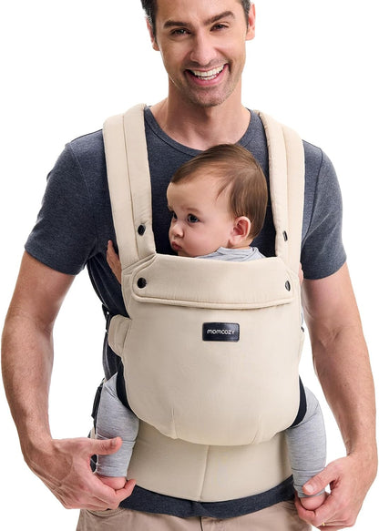 Momcozy Baby Carrier, Ergonomic Lightweight Infant Carrier, Khaki Easy to Put On, 3D EVA Lumbar Support, X-Strap Design for Weight Distribution, Ideal for Hands-Free Parenting，7-45lbs