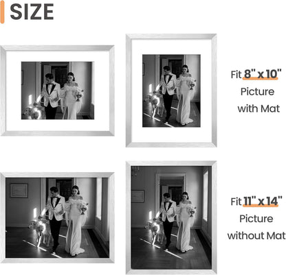 upsimples 11x14 Picture Frame, Display Pictures 8x10 with Mat or 11x14 Without Mat, Wall Hanging Photo Frames, Black