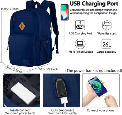 KEOFID classic carry-on travel backpack for men and women, Anti theft laptop backpack with USB charging port, large backpack for college(dark black）