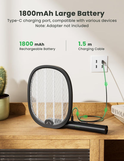 YISSVIC Bug Zapper Racket 4000 Volt Electric Fly Swatter Fly Zapper Dual Modes with Attractant Light Rechargeable White