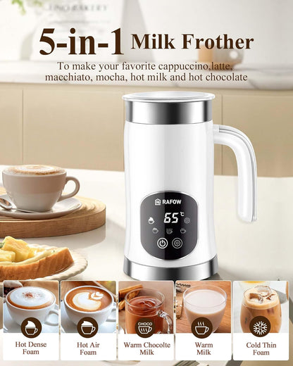 Milk Frother Electric Steamer: 4-in-1 Automatic Magnetic Foamer with Hot Foam Cold Froth for Cappuccino Latte Matcha - 250ml Large Capacity Milk Warmer Chocolate Heater Stainless Steel