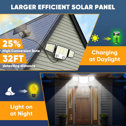 Solar Motion Sensor Light Outdoor IP65 Waterproof with 15.75FT Cable 2Pack