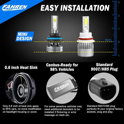 FAHREN H11 H9 LED Headlight Bulbs, 40000LM Super Bright H11 LED Bulb with Canbus Driver, 360° Adjustable Light Angle Halogen Replacement Kit, 6500K White IP68 Waterproof, Pack of 2