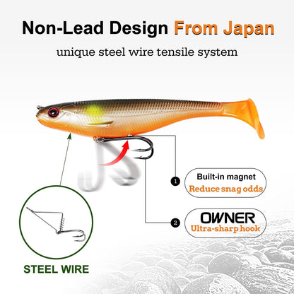 TRUSCEND Easy Catch Pre-Rigged Soft Lures, Unique Vibrating Swim Action and Trembly Sinking Move for More Bites, Amazing Soft Swimbait for Family Fishing, Fishing Lures for Bass Trout Crappie Walleye