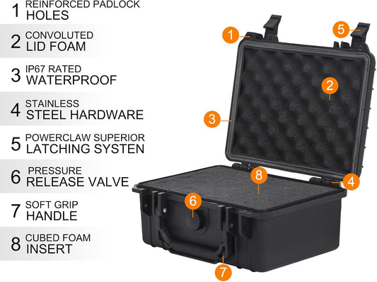 MEIJIA Portable Waterproof Protective Hard Case,Camera Case with Customizable Fit Foam Inserted, Elegant Black (9.17"x 7.56"x4.33") - PuriLite