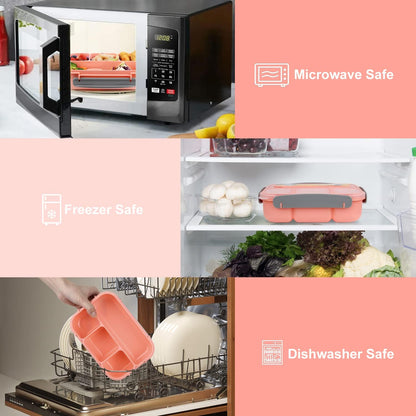 MaMix Bento Lunch Box Adult, Kids, Lunch Containers for Adults/Kids/Students,1300ML-4 Compartment (Blue)