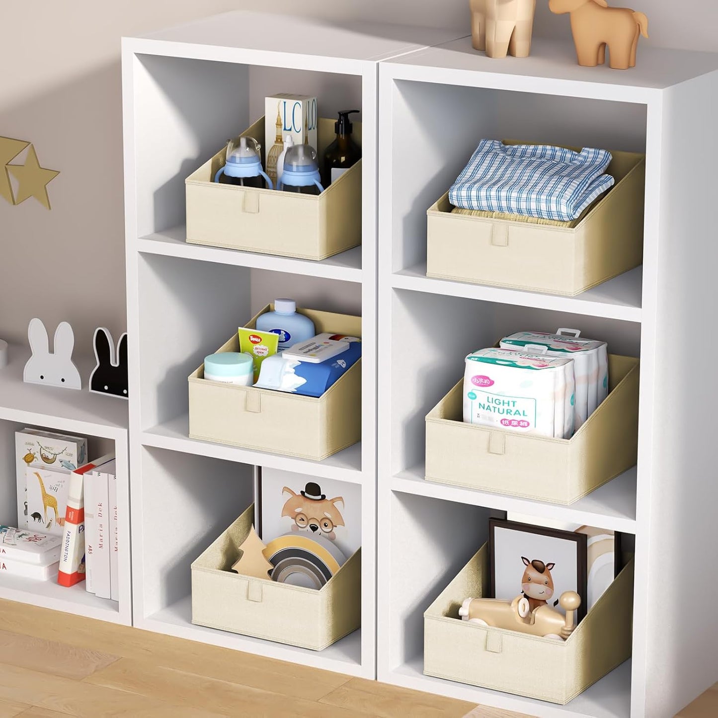 DIMJ Closet Storage Bins - 6 Pack Foldable Storage Baskets Box Fabric Storage Cubes Storage Organization Trapezoid Storage Bin (Arrow Grey)