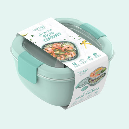 Bentgo Salad - Stackable Lunch Container with Large 54-oz Salad Bowl, 4-Compartment Bento-Style Tray for Toppings, 3-oz Sauce Container for Dressings, Built-in Reusable Fork & BPA-Free (Khaki Green)