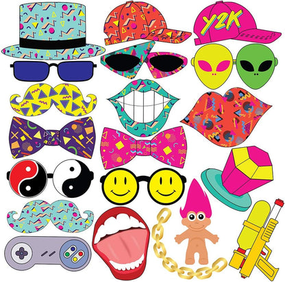 Throwback 90s Photo Booth Props - 40 Pieces - Funny 1990s Theme Party Supplies, Decorations and Gifts