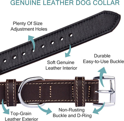 TORRUNA Soft Leather Dog Collar | Dog Collars for Small, Medium and Large Dogs | Durable Heavy Duty Dog Collars