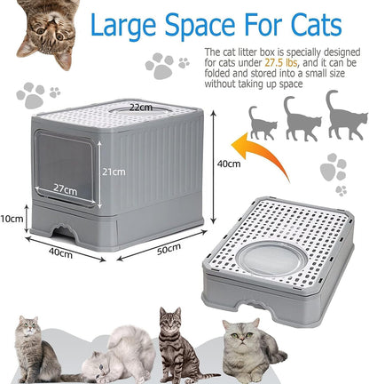 Foldable Cat Litter Box, Acotsun Extra Large Front Entry Enclosed Cat Potty, Top Entry Anti-Splashing Cat Toilet, Litter Cat Box