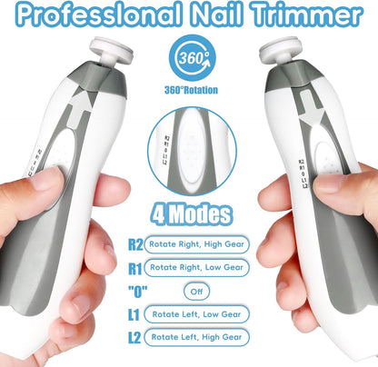 Qunlions life Electric Nail File Drill for Baby, No Sharp Claws Hurt, 6 in 1 Safety Cutter Trimmer Clipper for Toes and Fingers (Blue)