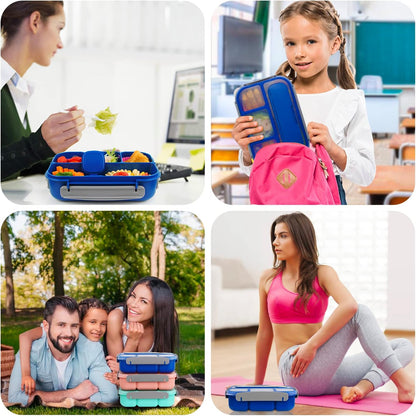 MaMix Bento Lunch Box Adult, Kids, Lunch Containers for Adults/Kids/Students,1300ML-4 Compartment (Blue)